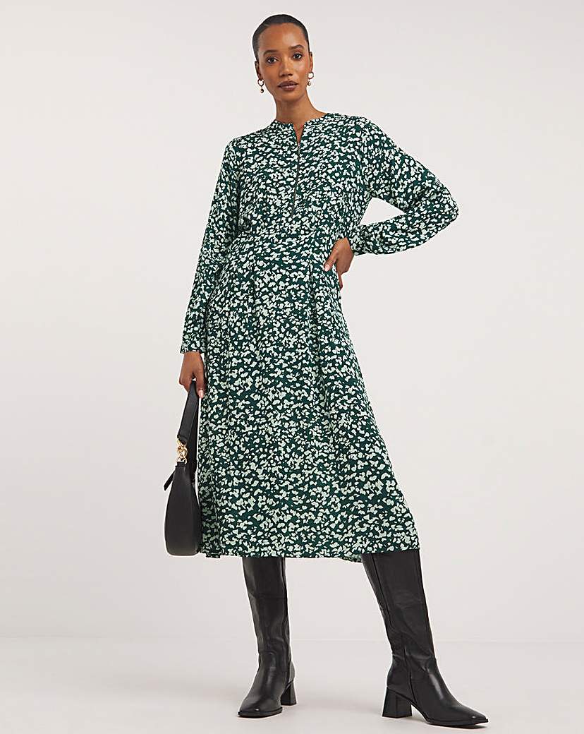 Midi Shirt Dress With Quarter Front Zip