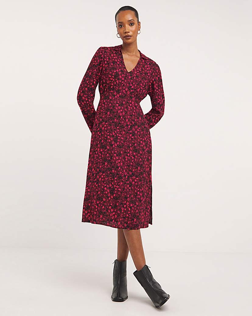 Viscose Midi Shirt Dress with Collar