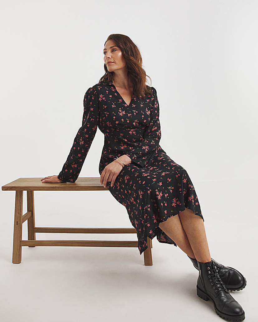 Viscose Midi Shirt Dress with Collar