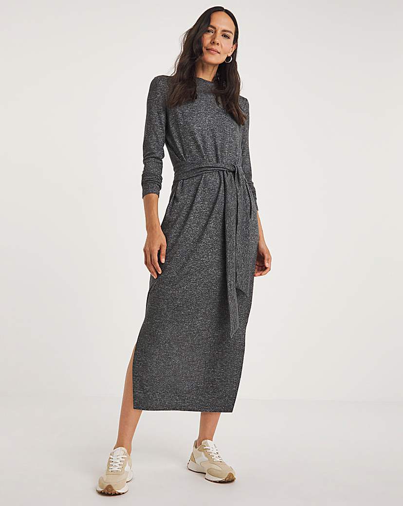 Marl Tie Waist Midi Dress