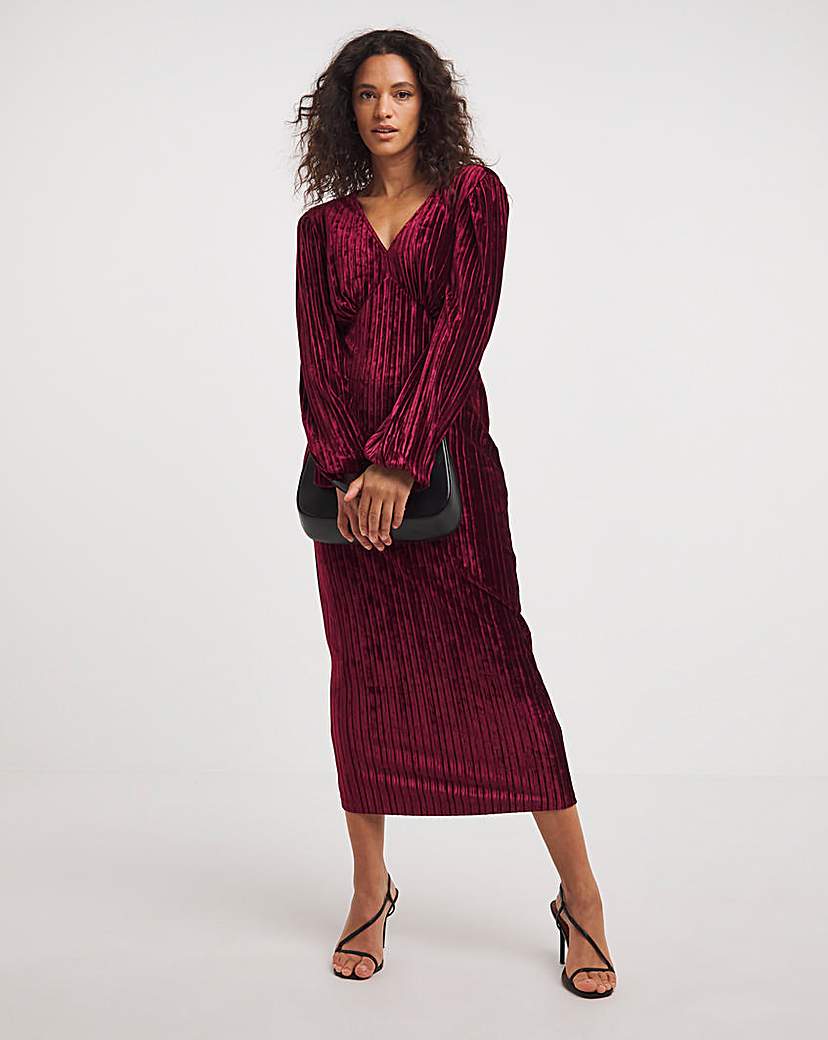 Pleated Velvet Midi Dress