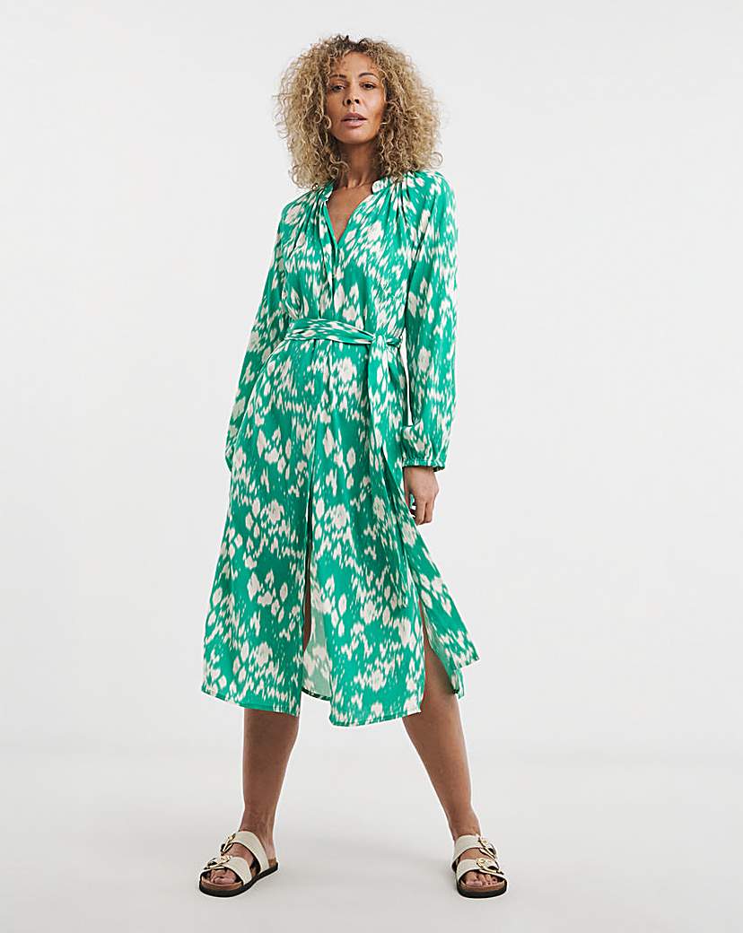 Printed Belted Kaftan Dress