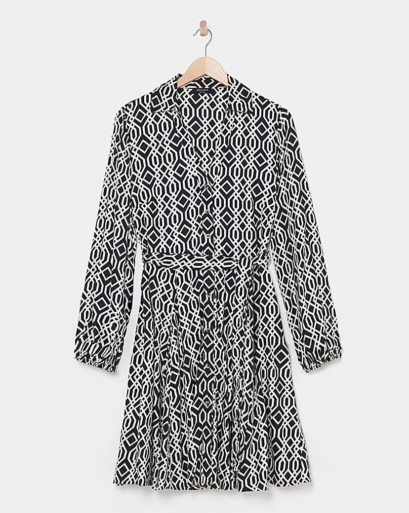 Long Sleeve Belted Swing Shirt Dress