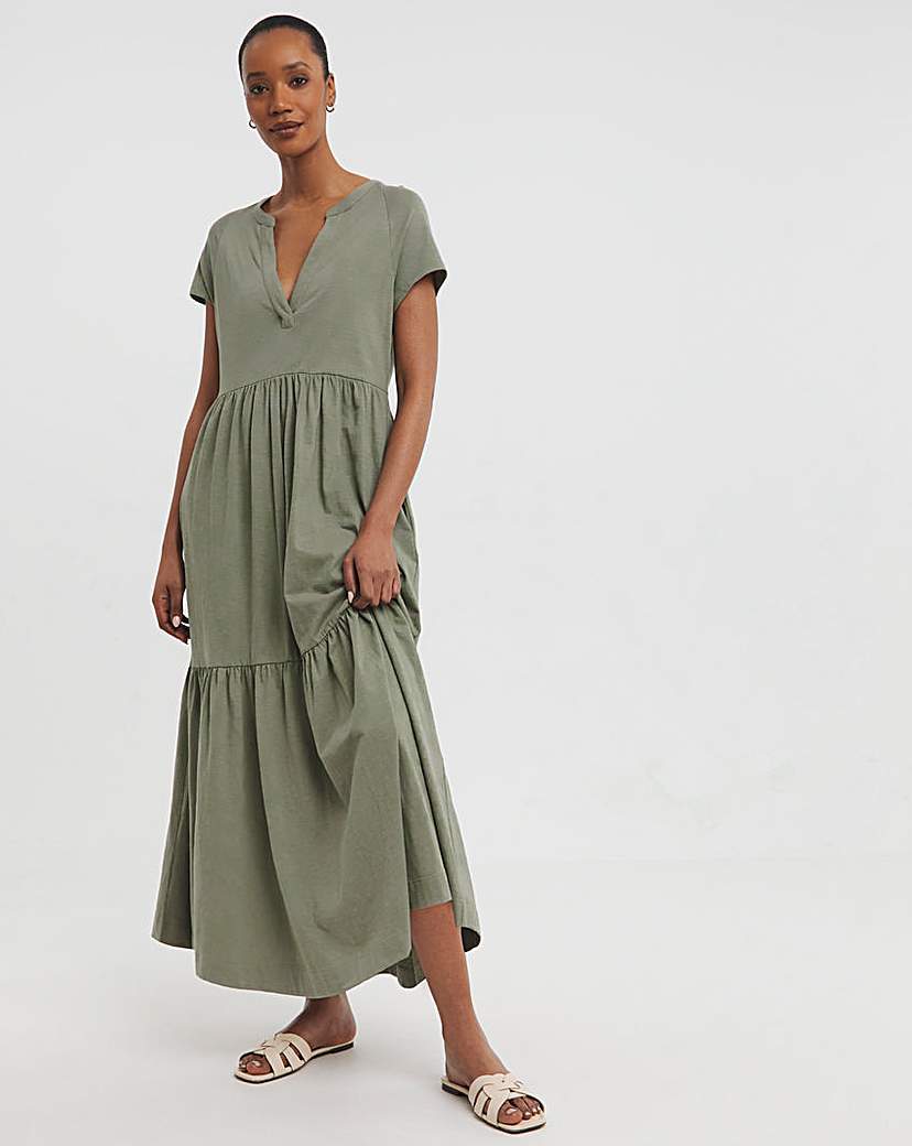 Notch Neck Jersey Smock Midi Dress