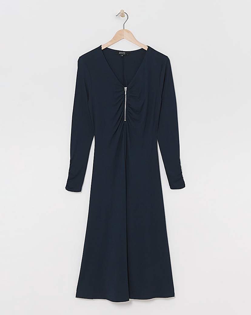 Soft Touch Zip Front Dress With Rouching