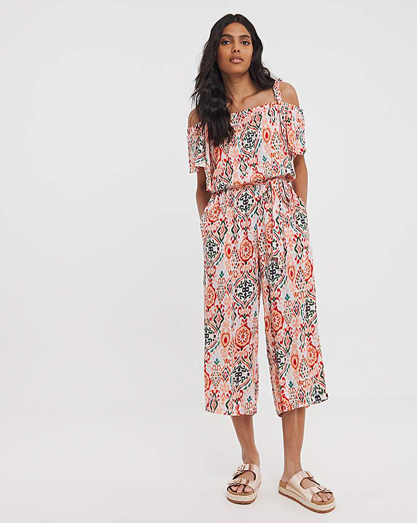 Printed Crinkle Strap Jumpsuit