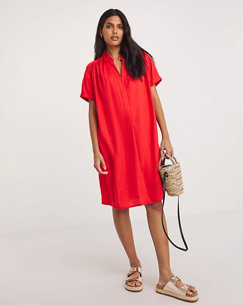 Linen Collared Short Sleeve Tunic Dress