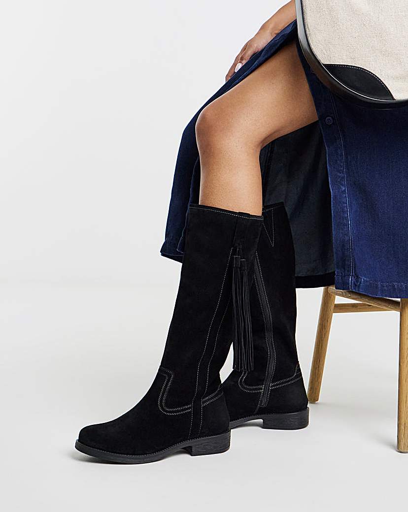 Suede Tassle Knee High Boot Ex Wide SC