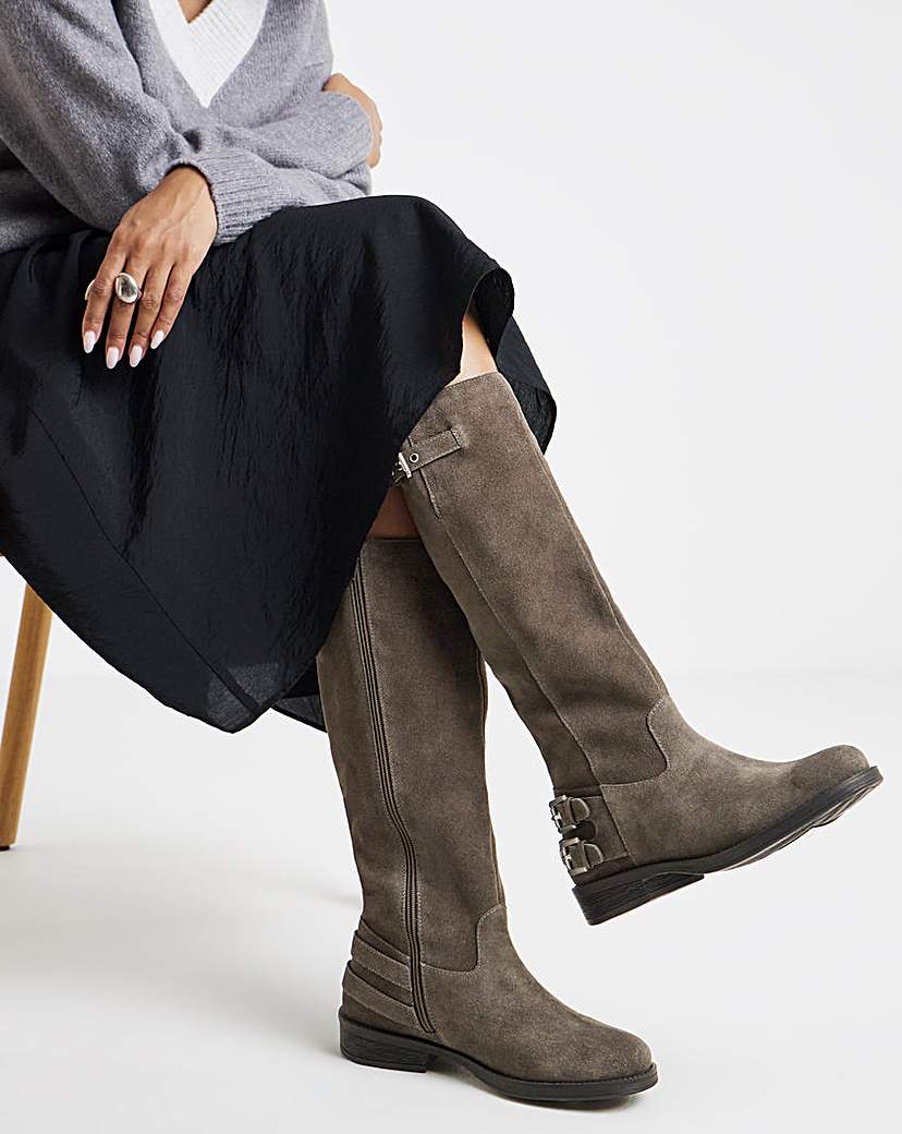 Suede Straight Knee High Boot Ex Wide SC