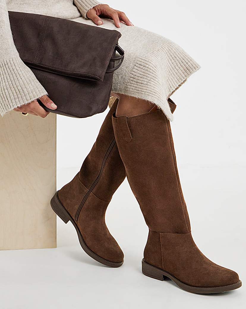 Suede Pull On Knee High Boot Ex Wide SC