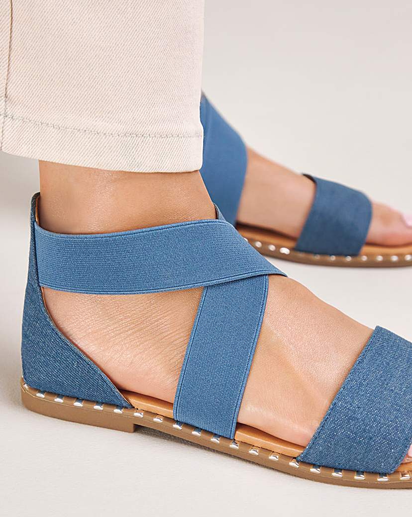 Stretch Cross Upper Flat Sandal Ex Wide