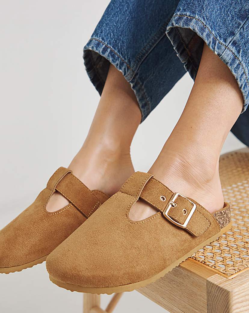 Buckle Footbed Closed Toe Mule Wide Fit