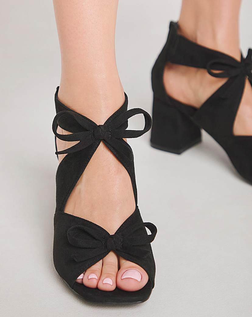 Double Bow Block Heel Shoe Boots Ex Wide