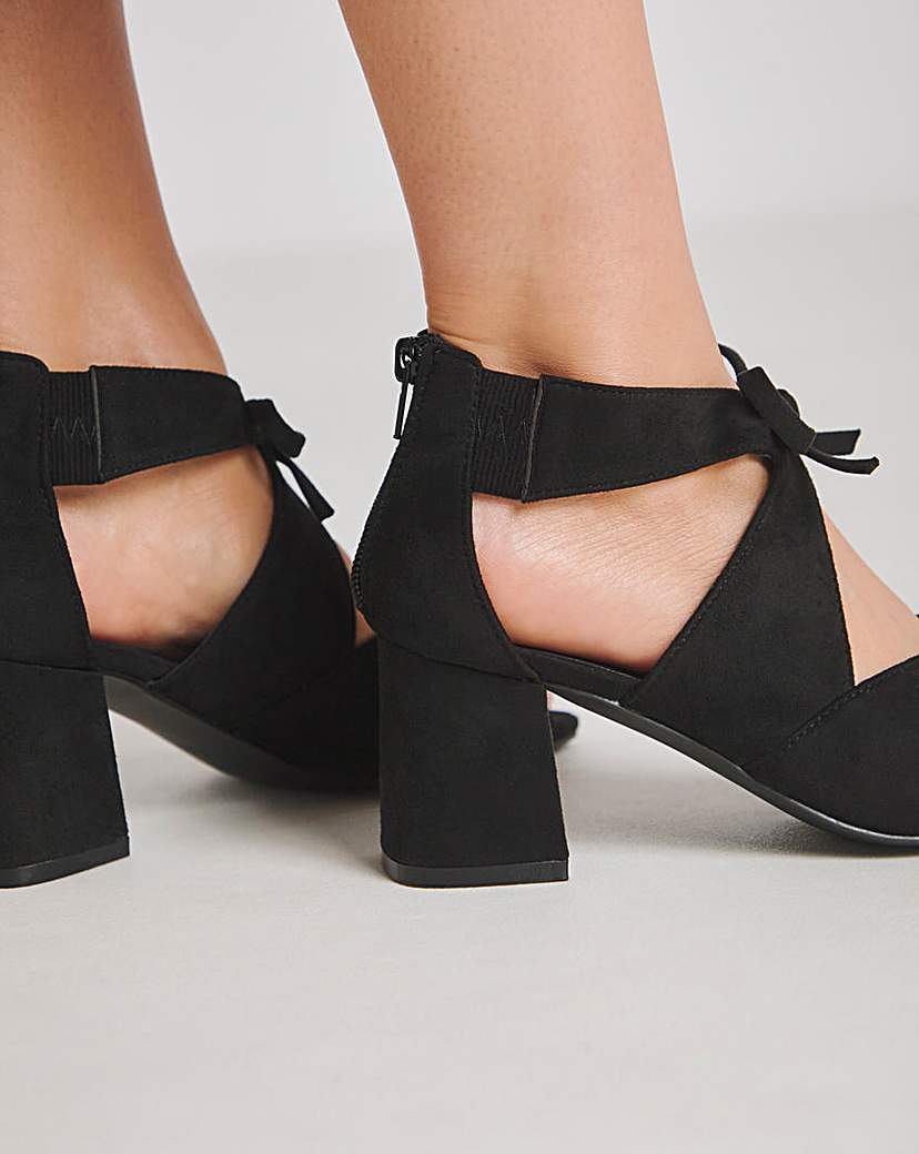 Double Bow Block Heel Shoe Boots Ex Wide