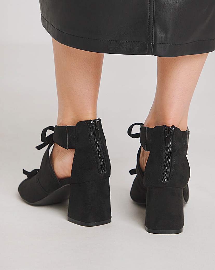 Double Bow Block Heel Shoe Boots Ex Wide