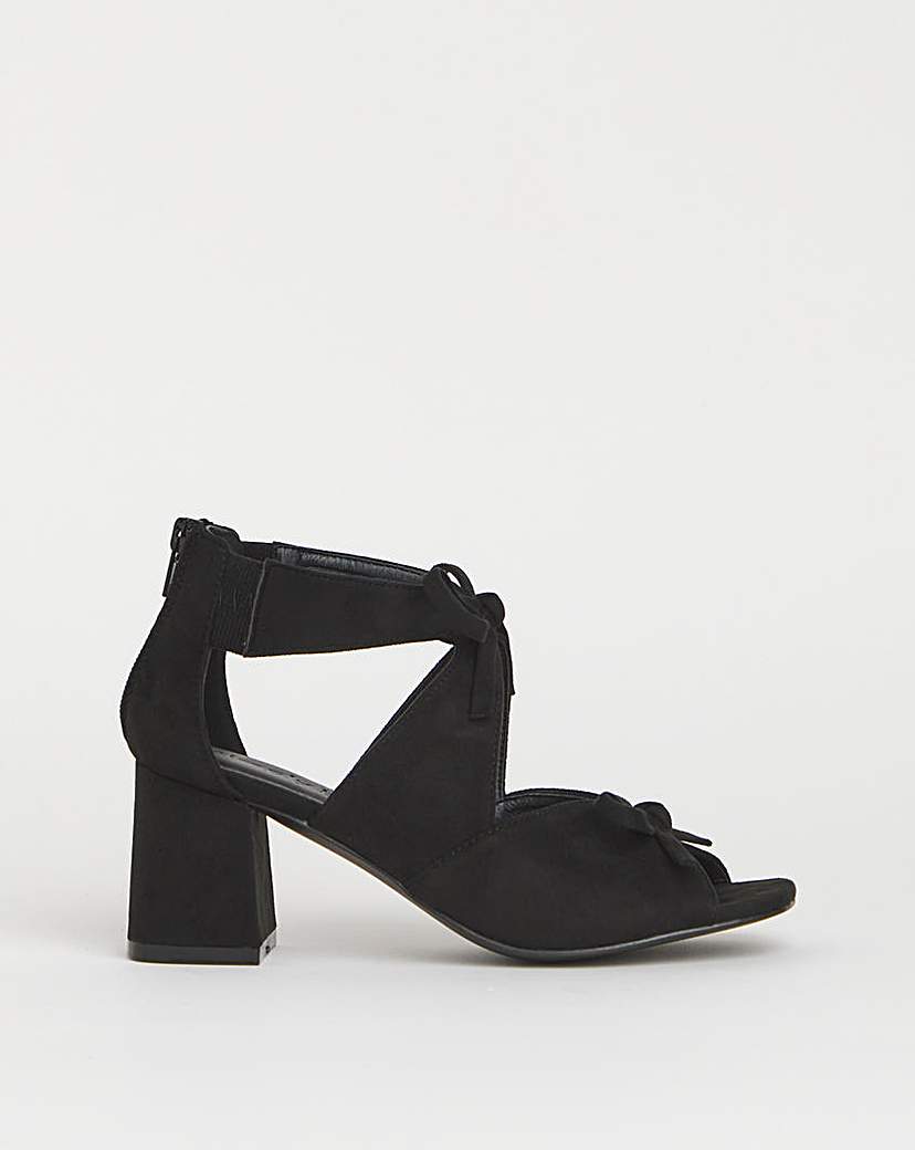 Double Bow Block Heel Shoe Boots Ex Wide