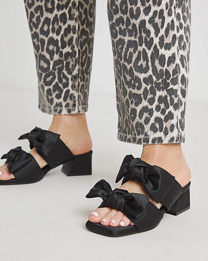 Double Bow Low Heel Mules Wide