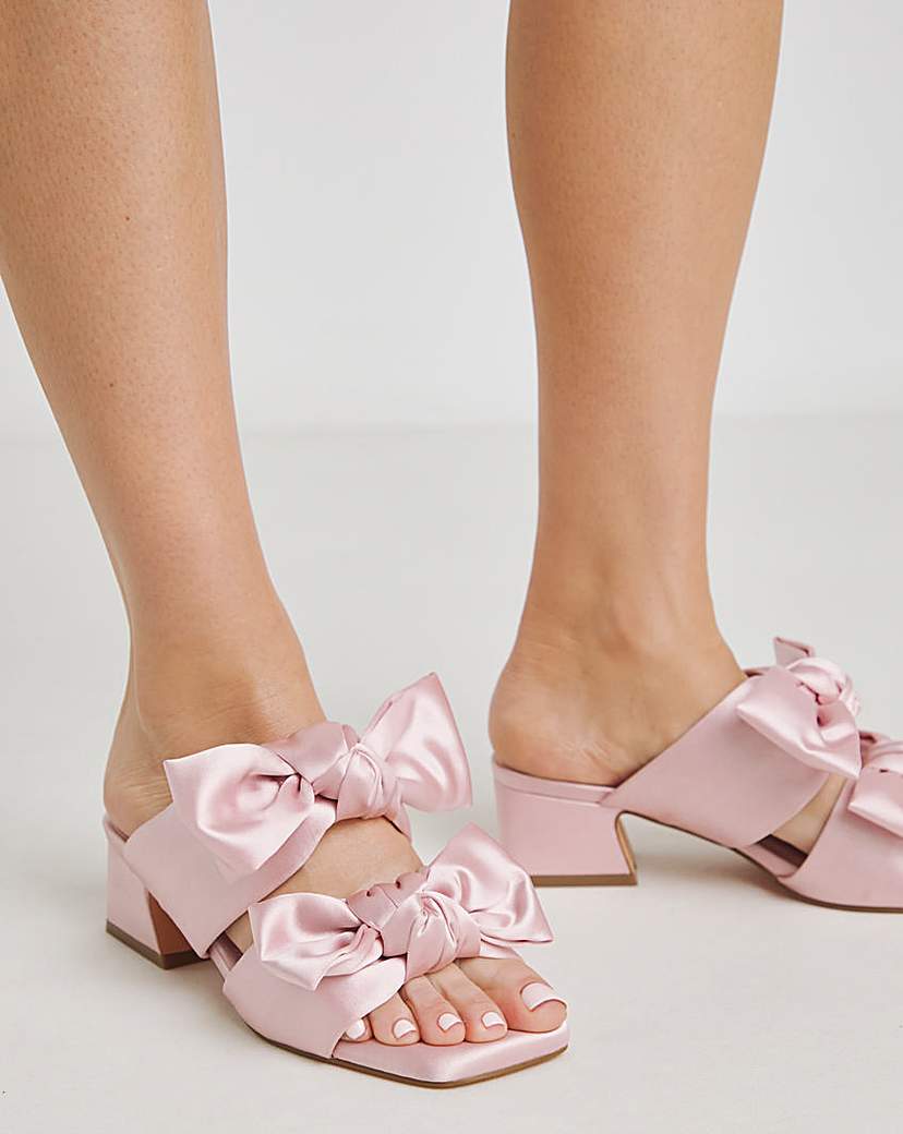 Double Bow Low Heel Mules Ex Wide