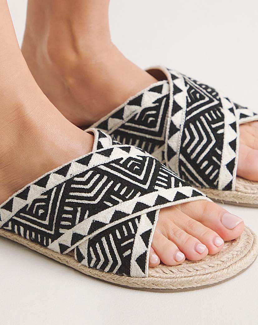 Embroidered Cross Flat Sandal Wide