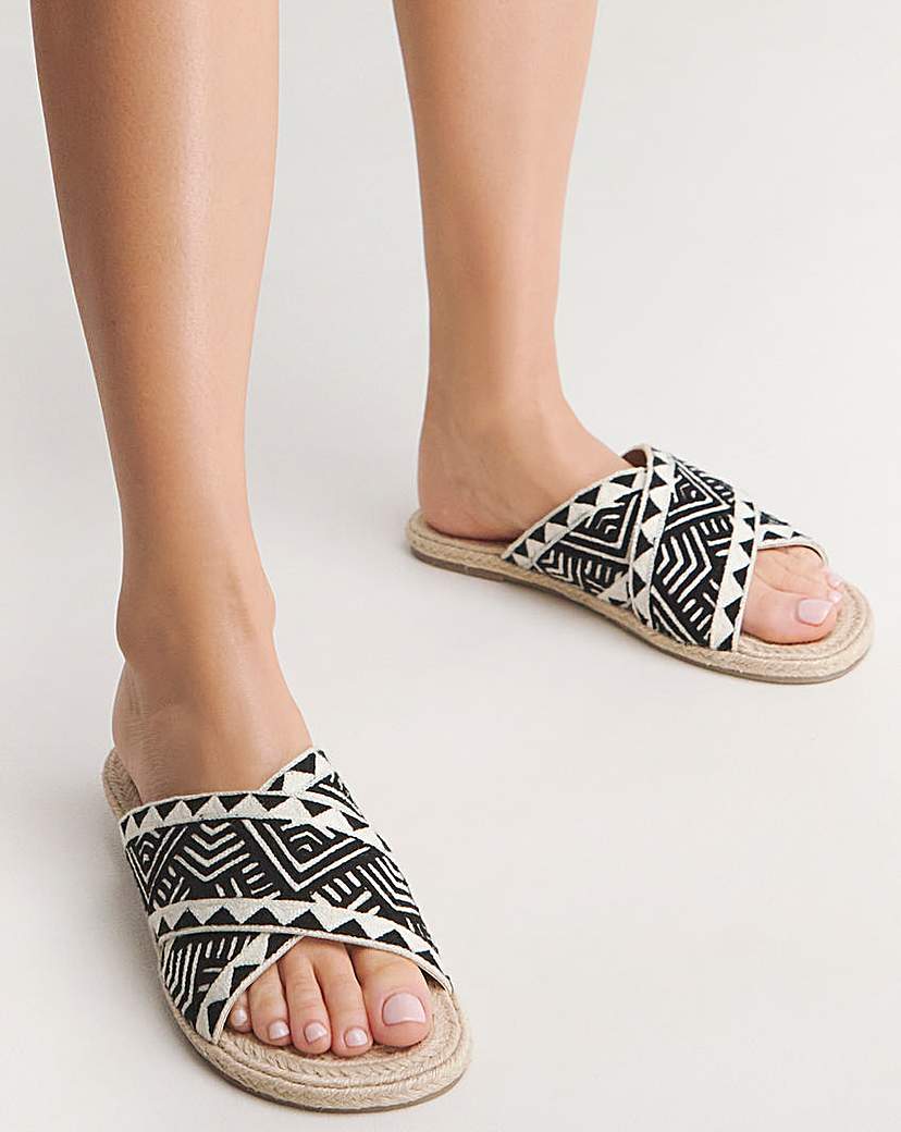 Embroidered Cross Flat Sandal Wide