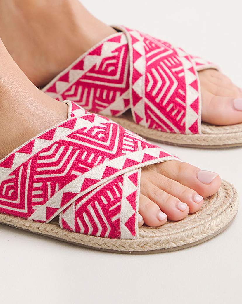 Embroidered Cross Flat Sandal Ex Wide