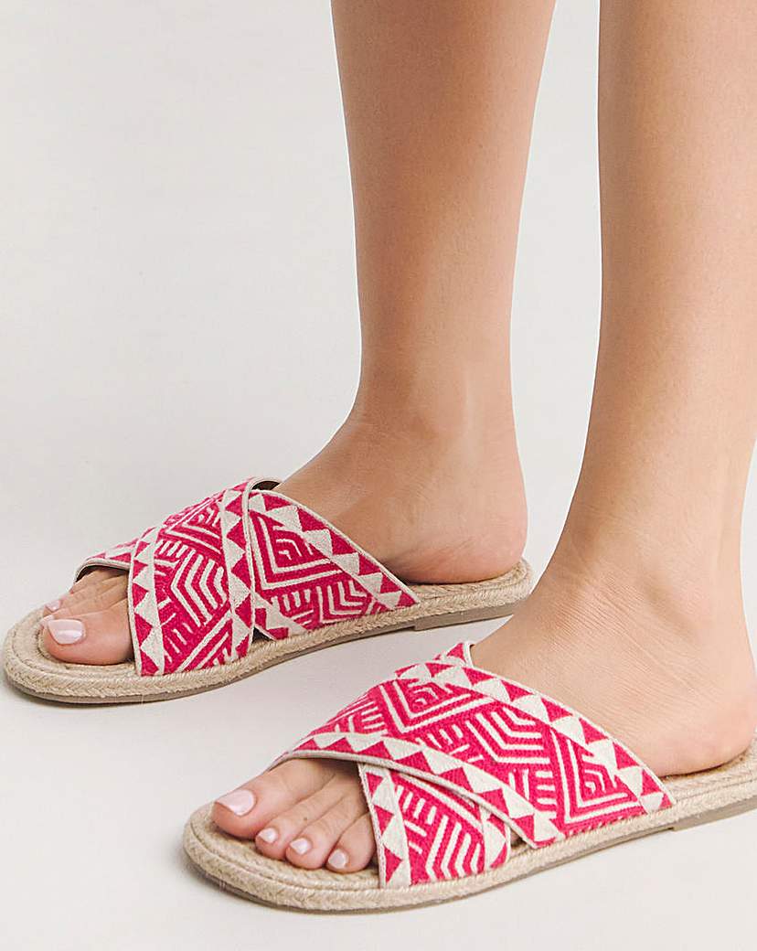 Embroidered Cross Flat Sandal Ex Wide