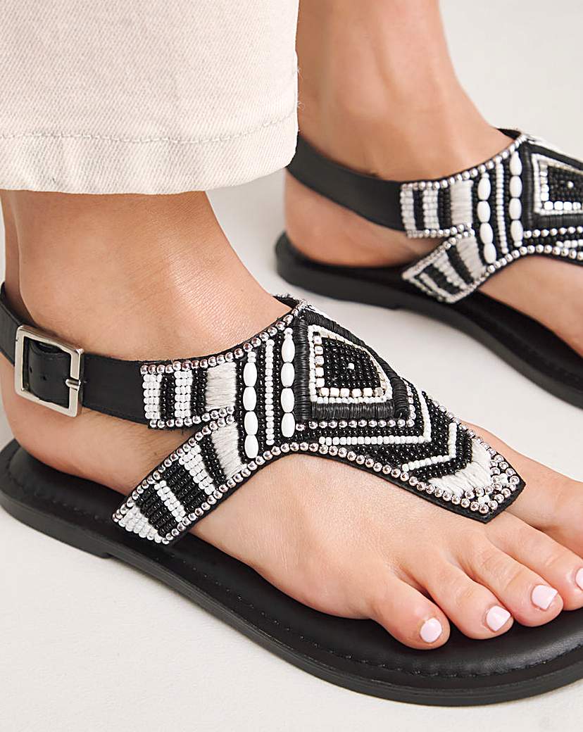 Beaded Toe Post Flat Sandal Wide