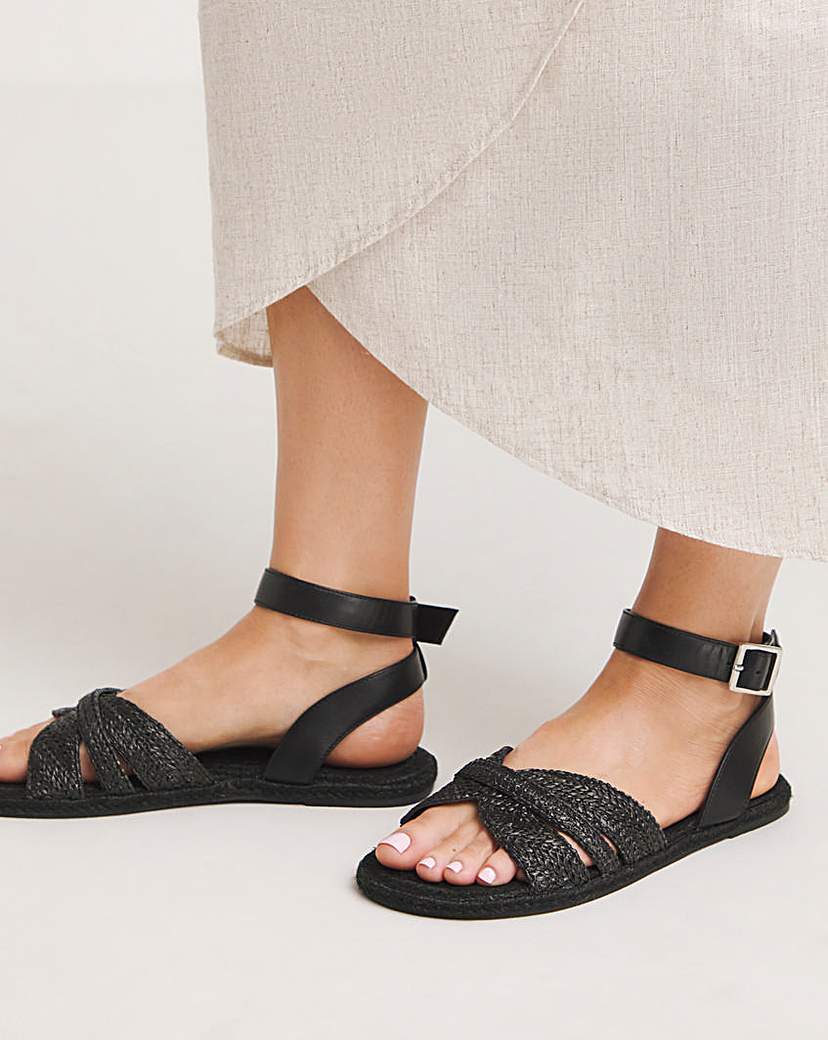 Raffia Two Part Flat Sandal Ex Wide