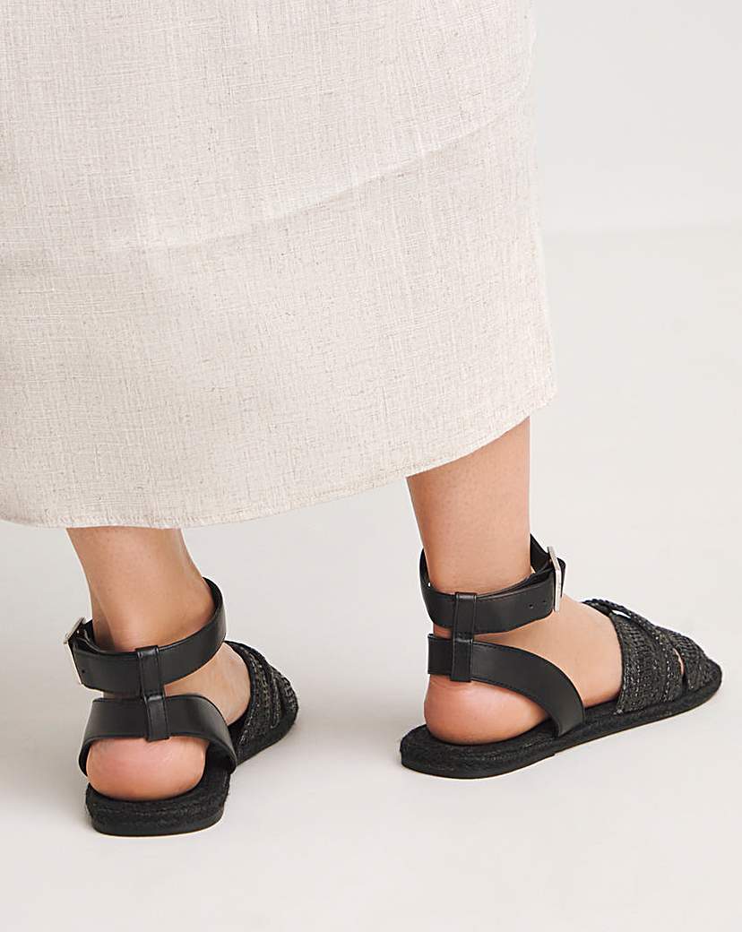 Raffia Two Part Flat Sandal Ex Wide