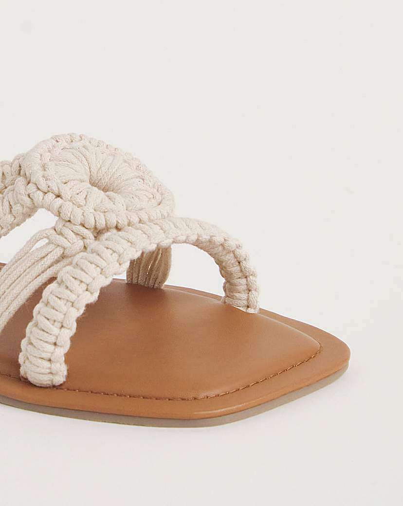 Macrame Woven Mule Flat Sandal Wide