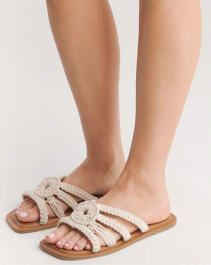 Macrame Woven Mule Flat Sandal Wide