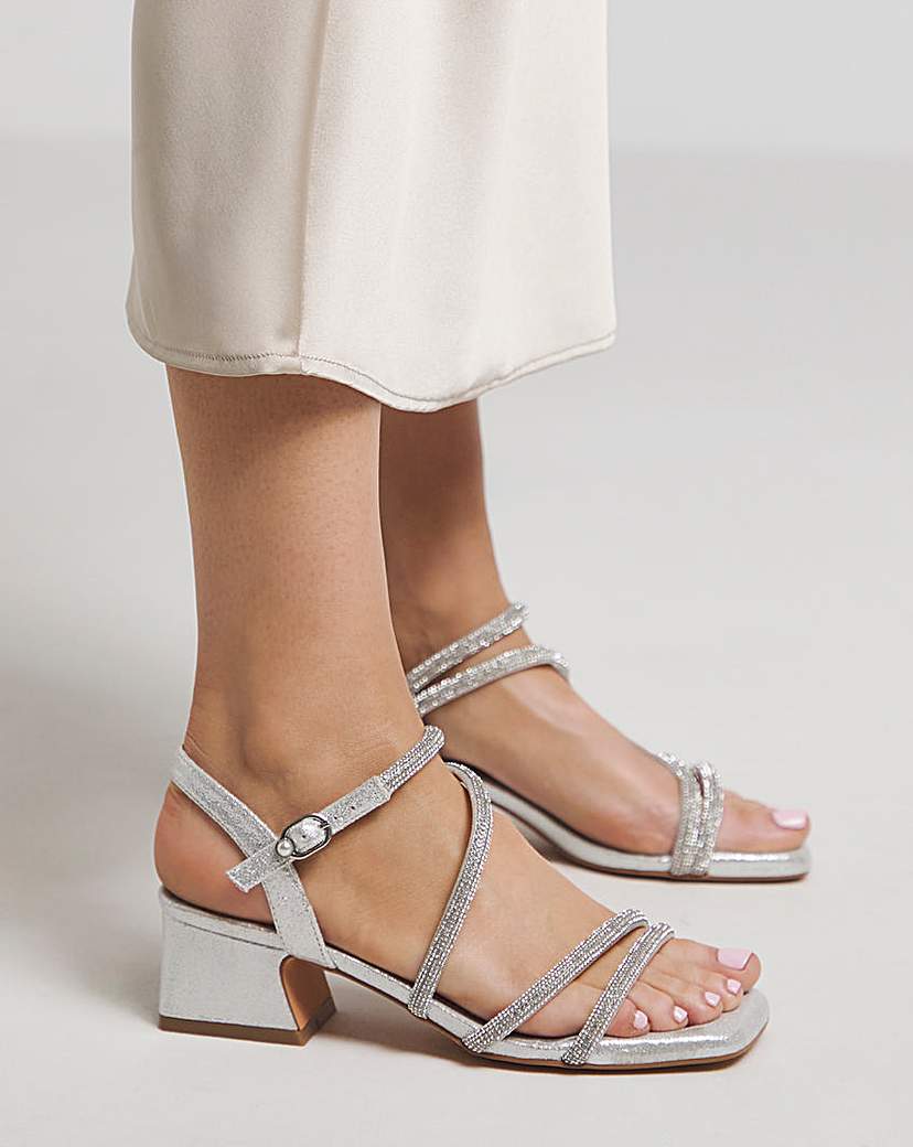 Low Block Heel Diamante Sandal Ex Wide
