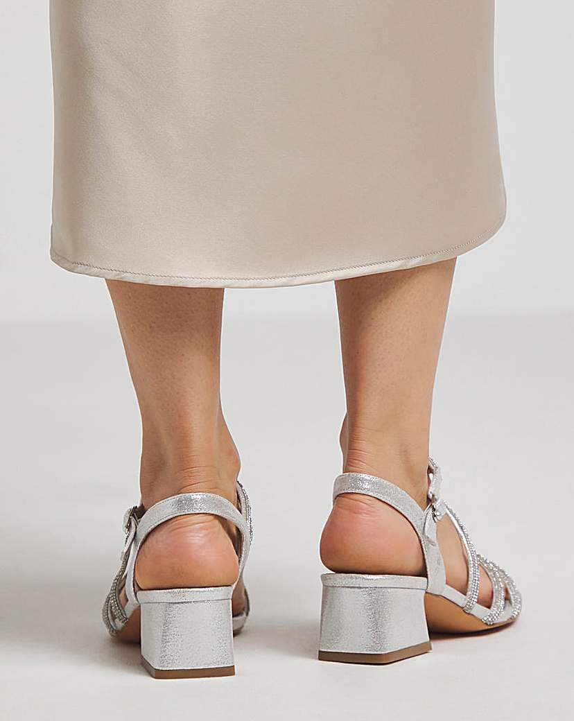 Low Block Heel Diamante Sandal Ex Wide
