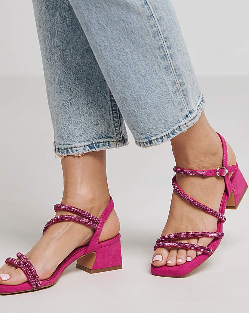 Low Block Heel Diamante Sandal Wide Fit