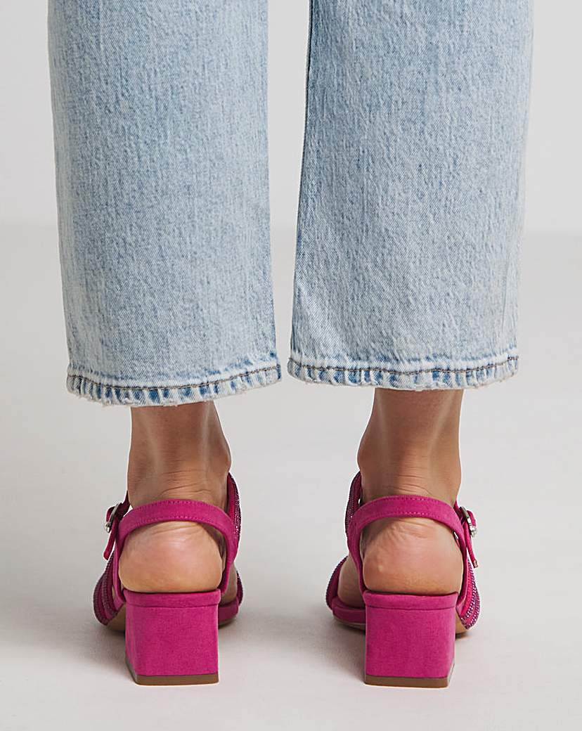 Low Block Heel Diamante Sandal Wide Fit