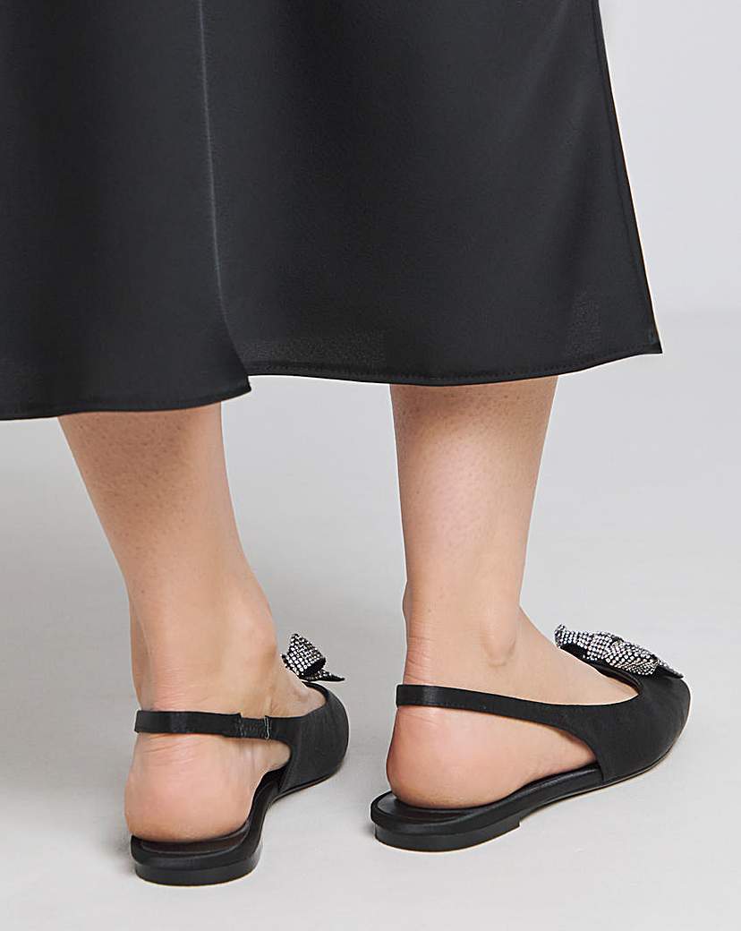 Diamante Bow Slingback Shoes Wide Fit