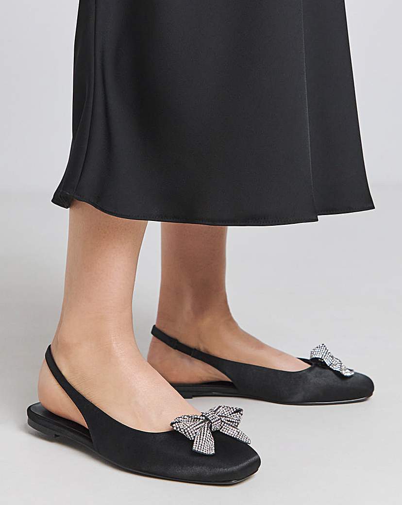 Diamante Bow Slingback Shoes Wide Fit