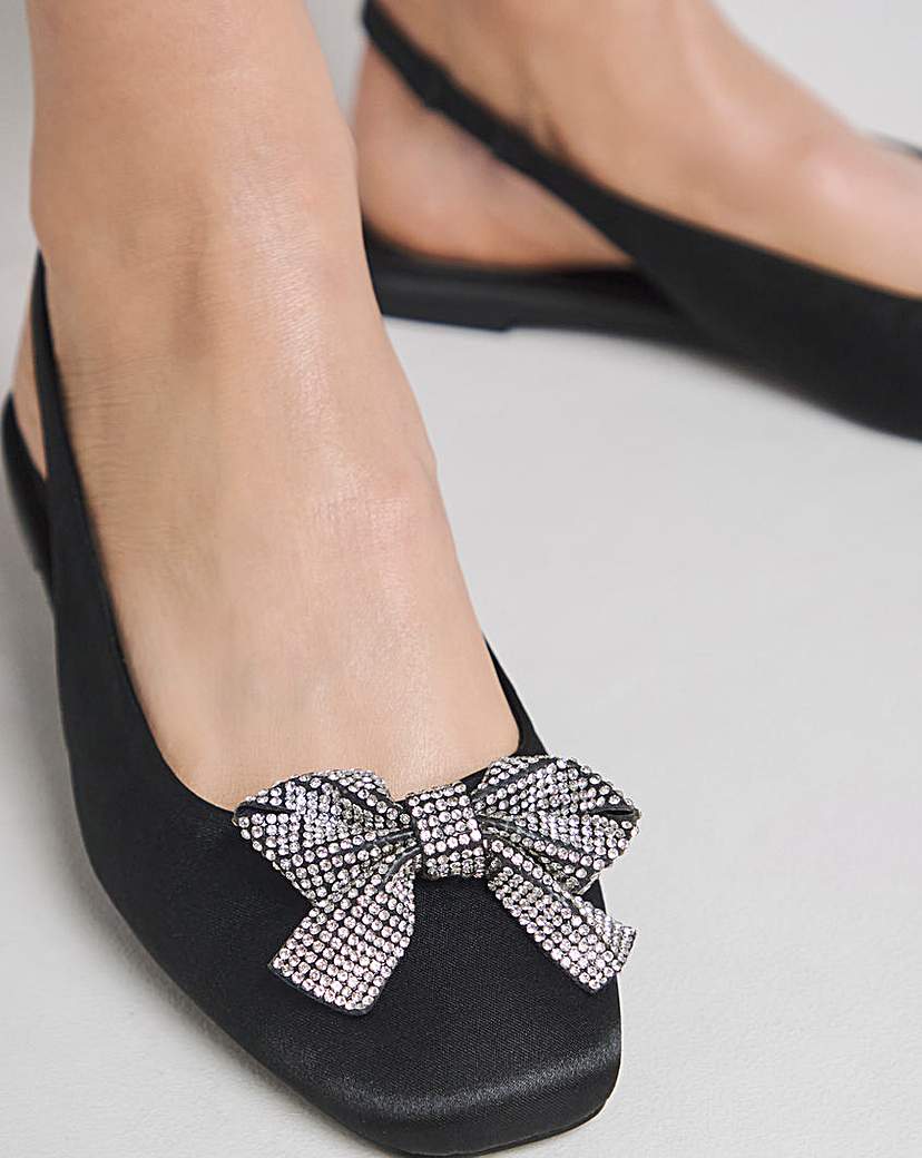 Diamante Bow Slingback Shoes Wide Fit