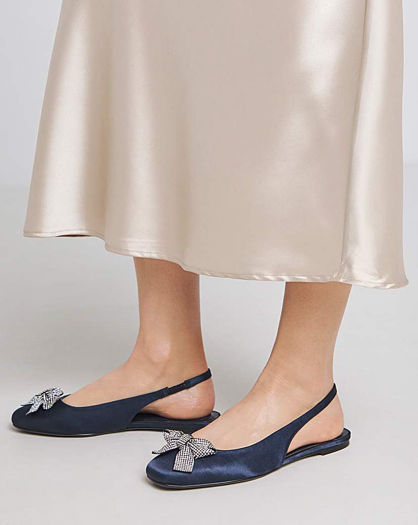 Diamante Bow Slingback Shoes Ex Wide Fit