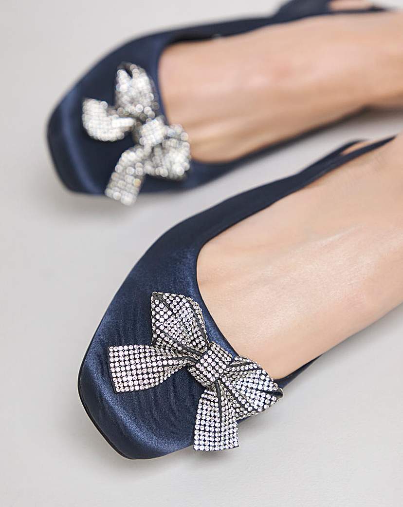 Diamante Bow Slingback Shoes Ex Wide Fit