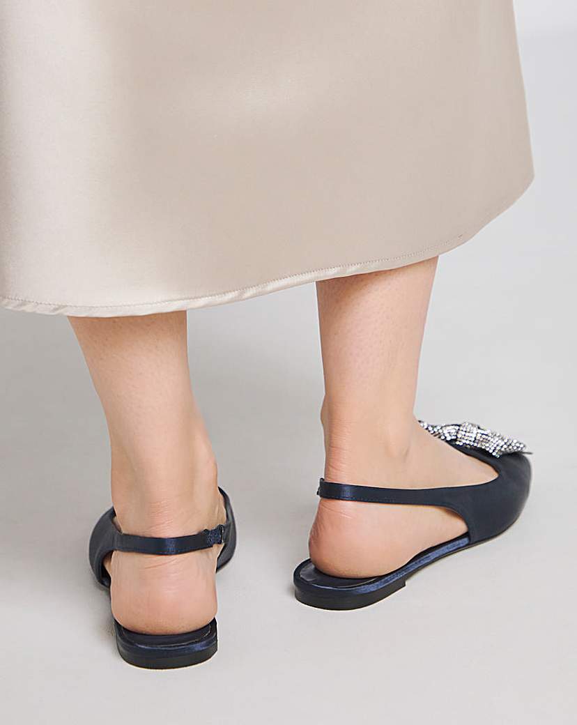 Diamante Bow Slingback Shoes Ex Wide Fit