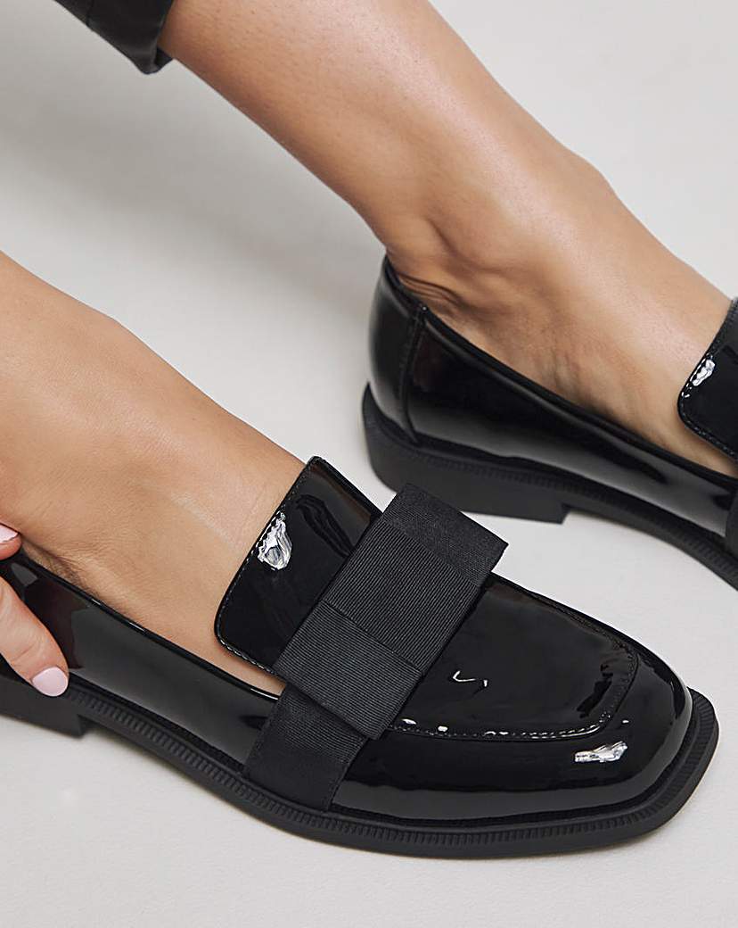 Oversize Bow Loafer Shoes Ex Wide Fit