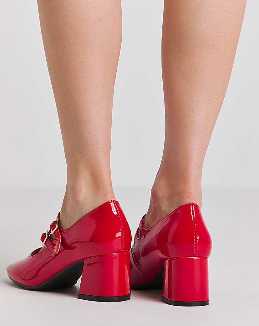 Mary Jane Block Heeled Shoes Ex Wide Fit