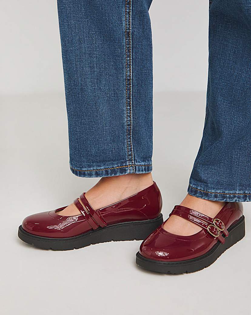Low Wedge Mary Jane Shoe Ex Wide Fit