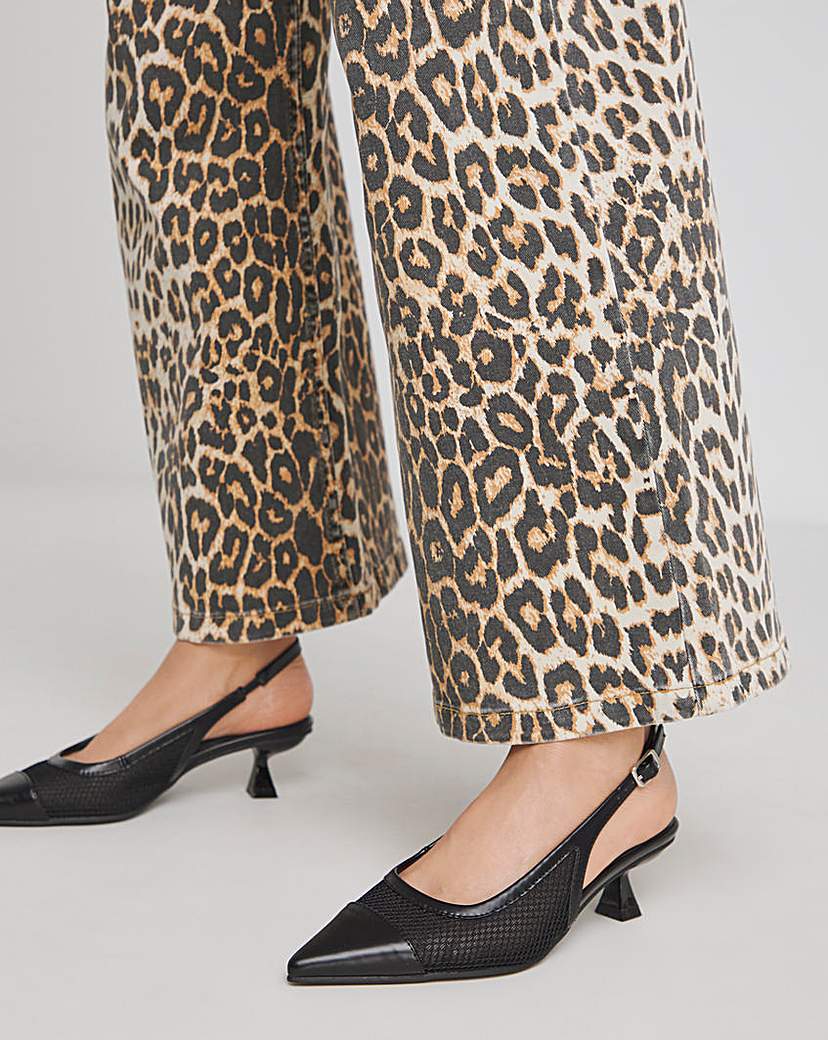 Pointed Mesh Slingback Kitten Heel Wide