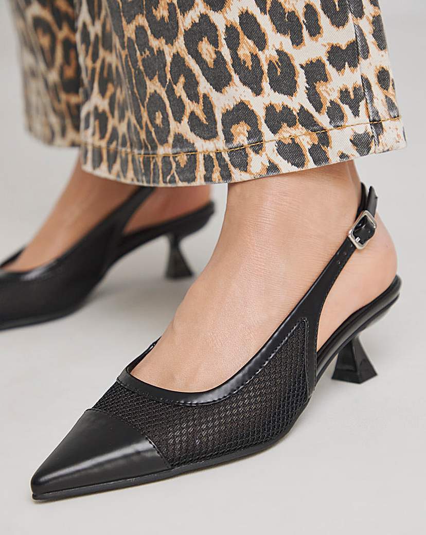 Pointed Mesh Slingback Kitten Heel Wide