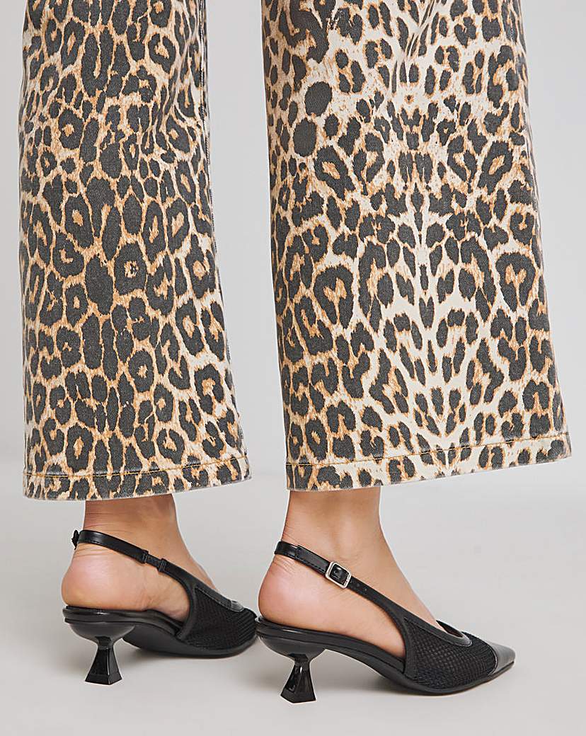 Pointed Mesh Slingback Kitten Heel Wide
