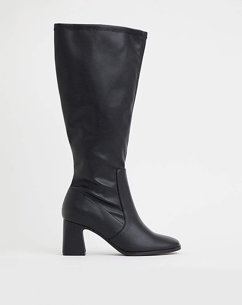 Knee High Heeled Stretch Boots Ex Wide