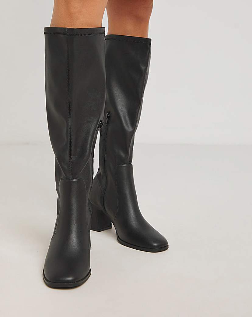 Knee High Heeled Stretch Boots Ex Wide
