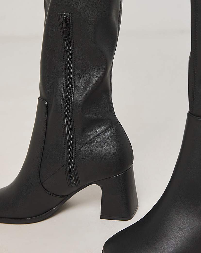 Knee High Heeled Stretch Boots Ex Wide